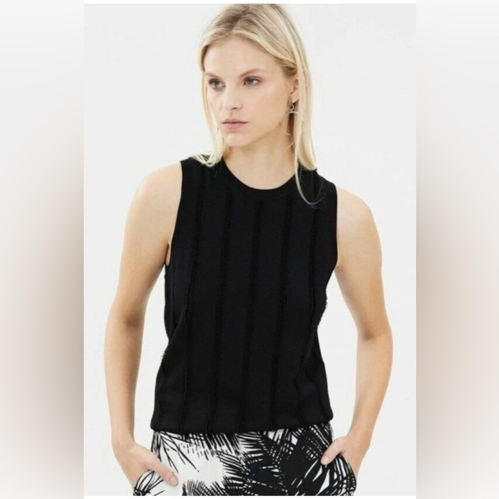 Theory black Cirrus shell fringe top